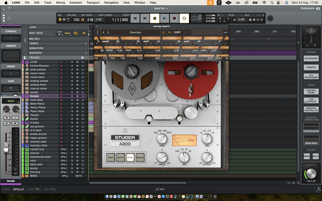 UAD Studer A800 on drum bus